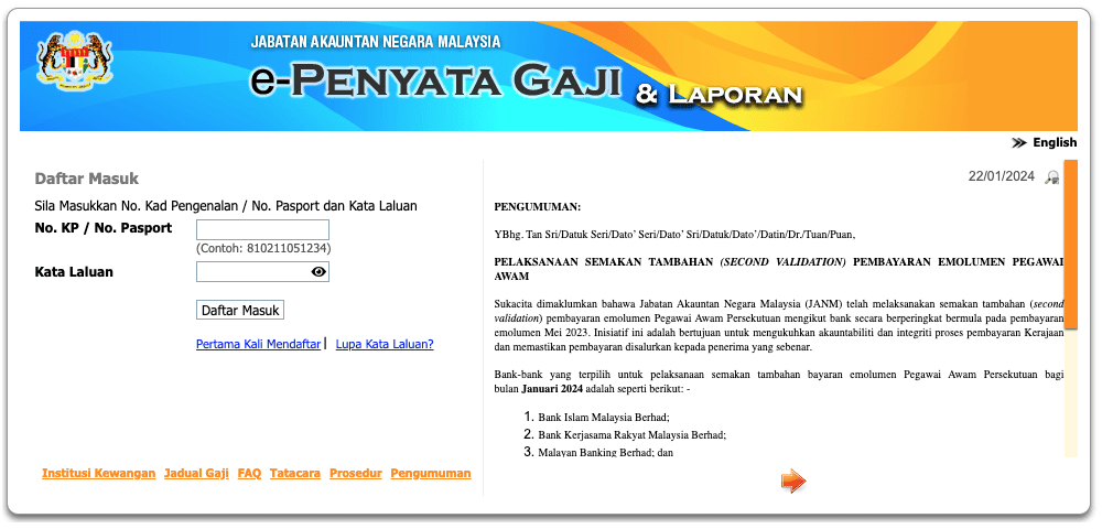 Cara Log Masuk e-Penyata Gaji untuk Memuat Turun Slip Gaji Penjawat Awam