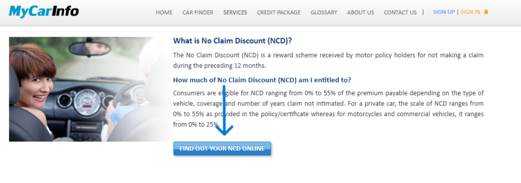 3. Klik pada butang “Find Out Your NCD Online” di halaman MyCarInfo NCD