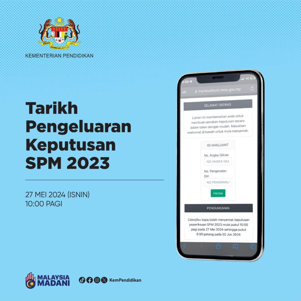 Tarikh Pengumuman Keputusan SPM 2023